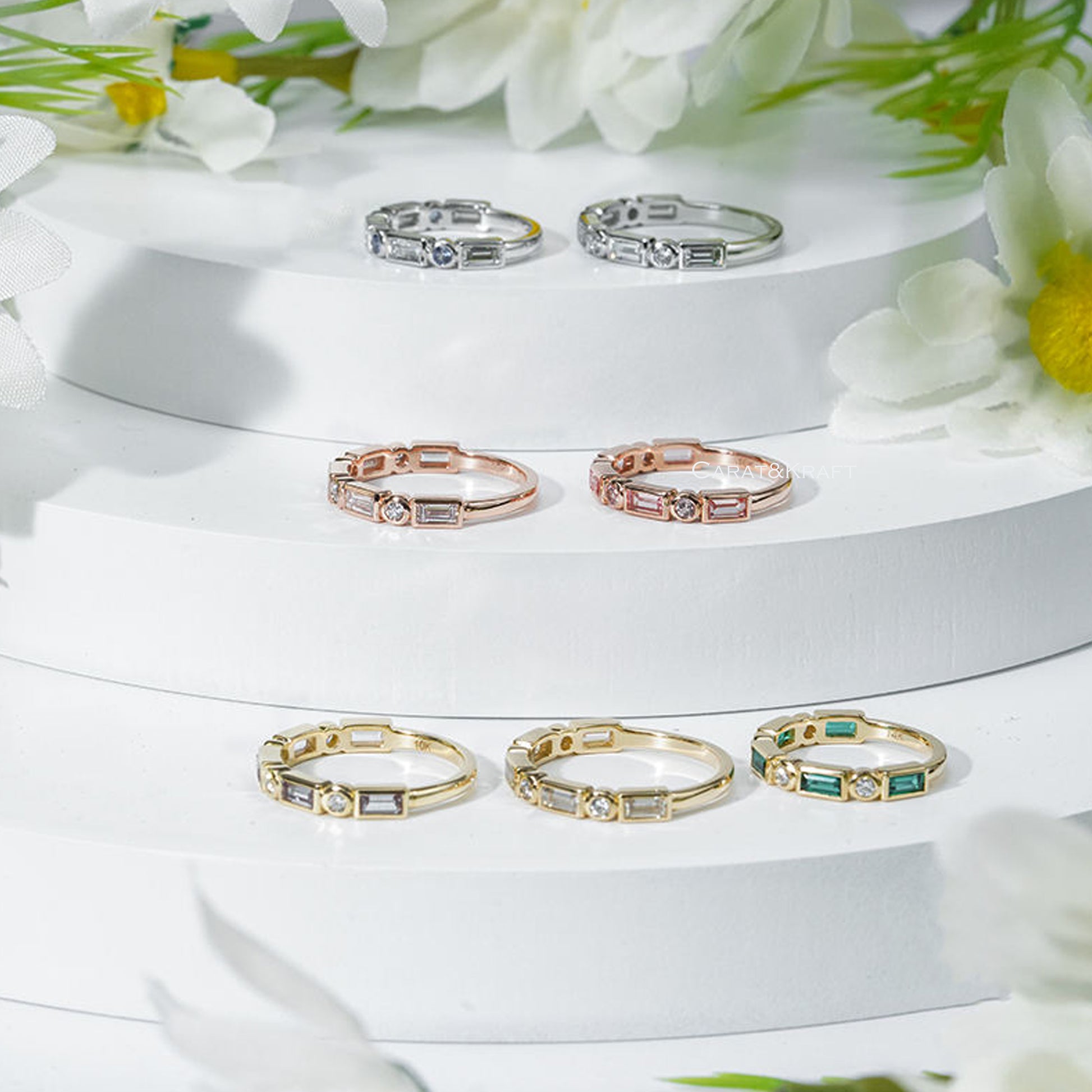Alternate Emerald and Round Diamond Wedding Band, Diamond Eternity Band, Matching Band for Engagement Ring, Stackable Band, Bridal Set Band
