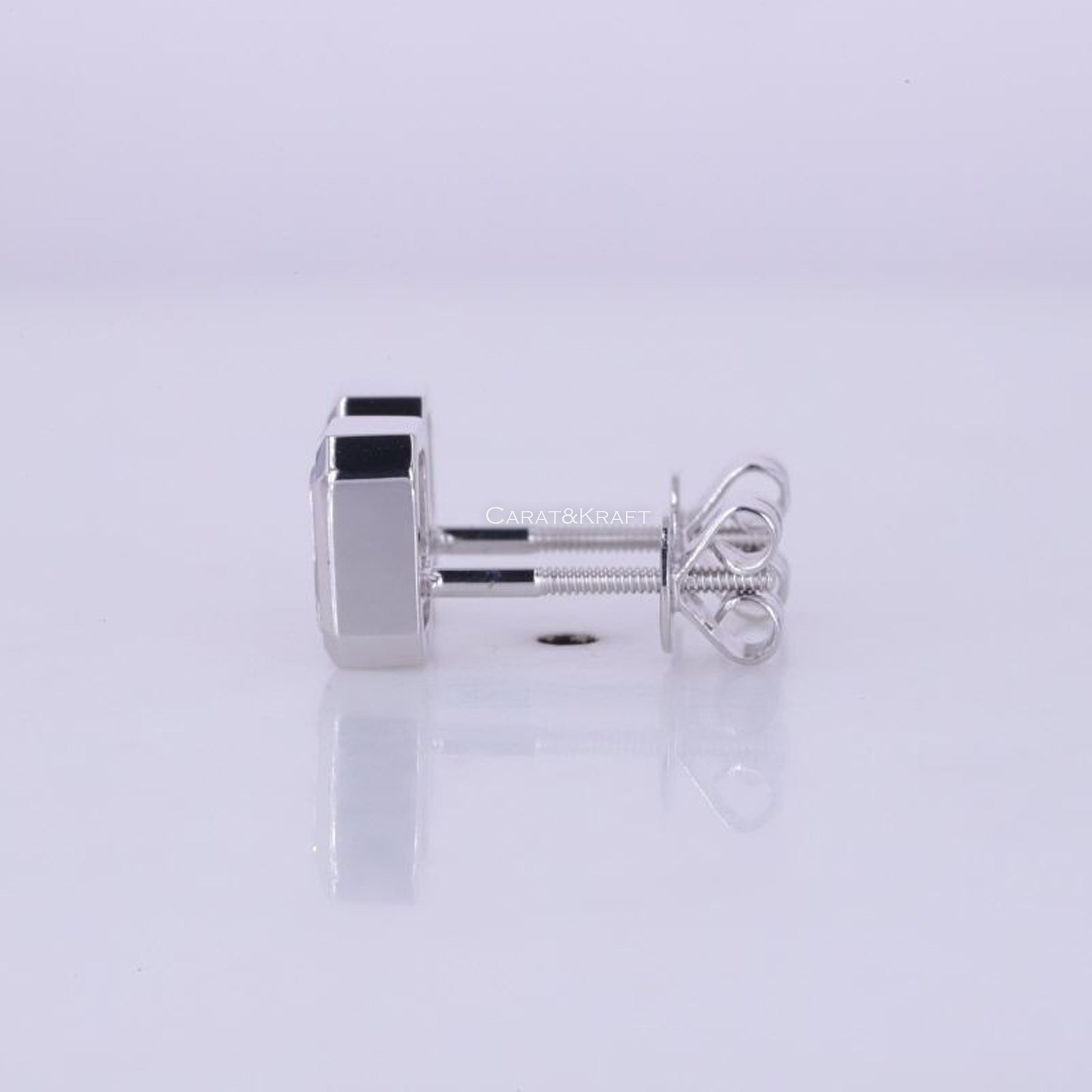 Emerald Cut Lab Grown Diamond Stud Earrings: Bezel Set, Screw Back
