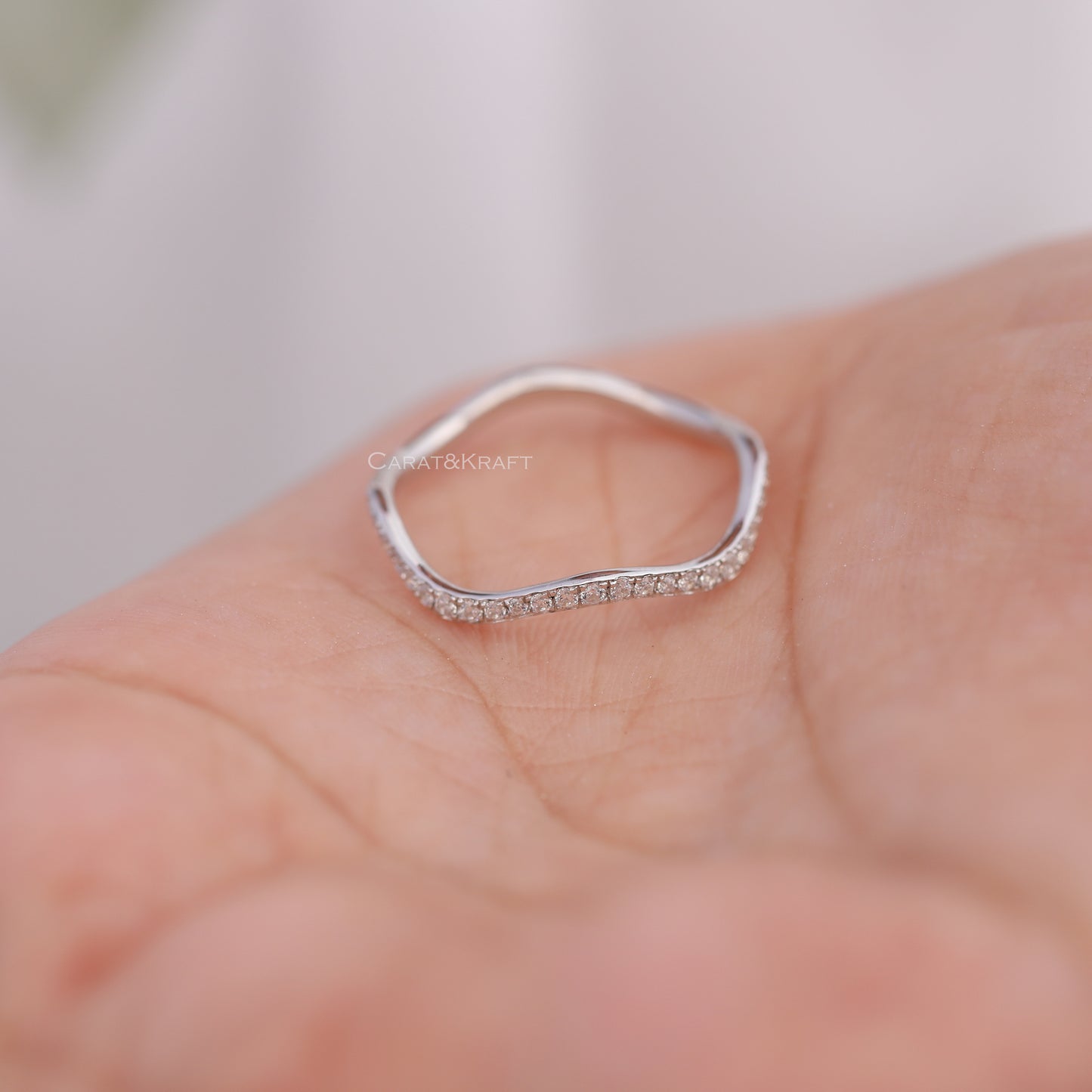 Curved Wedding Band, Full Eternity Moissanite Matching Band