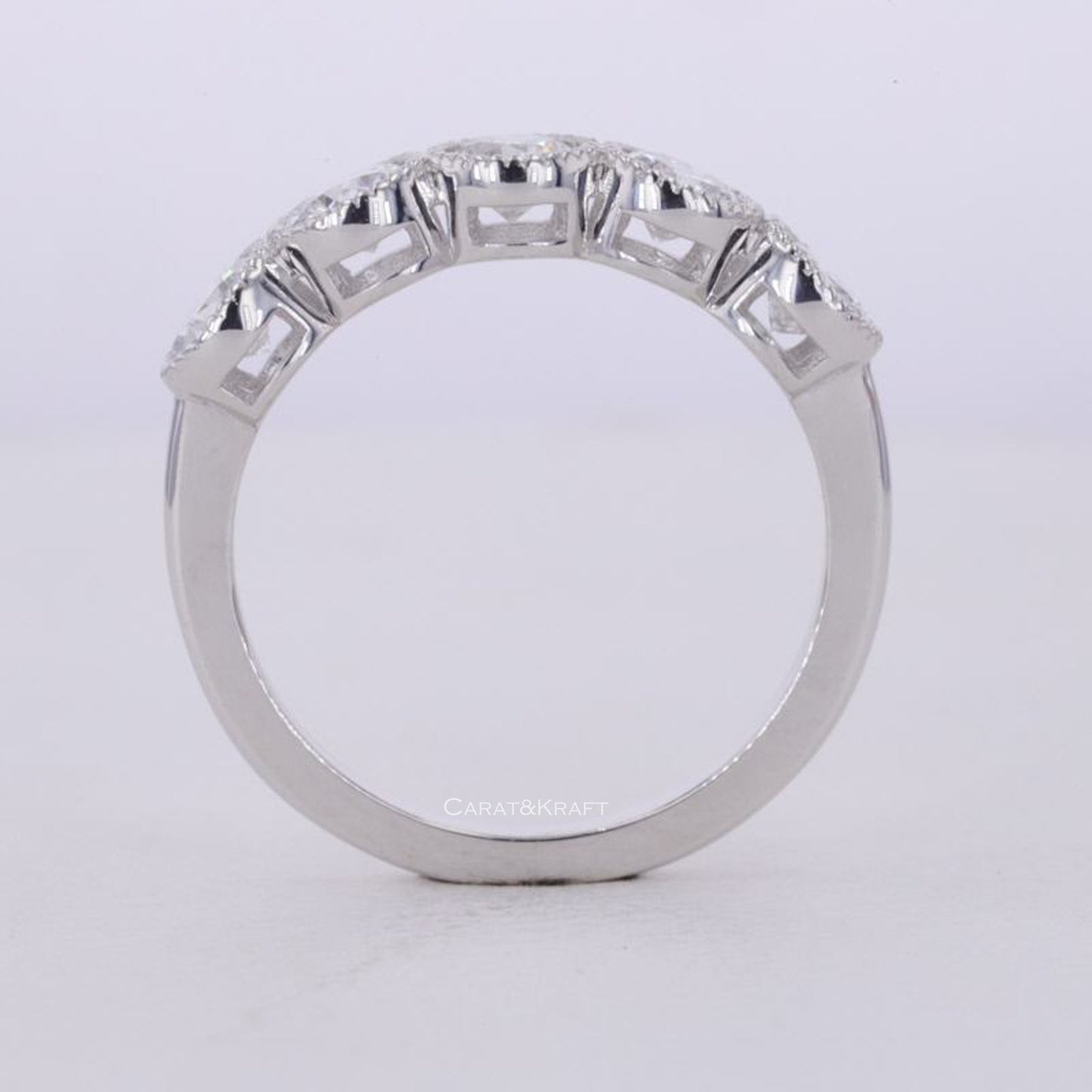 Bezel Set Half Eternity Band, Stackable Band, Anniversary Gift Ring