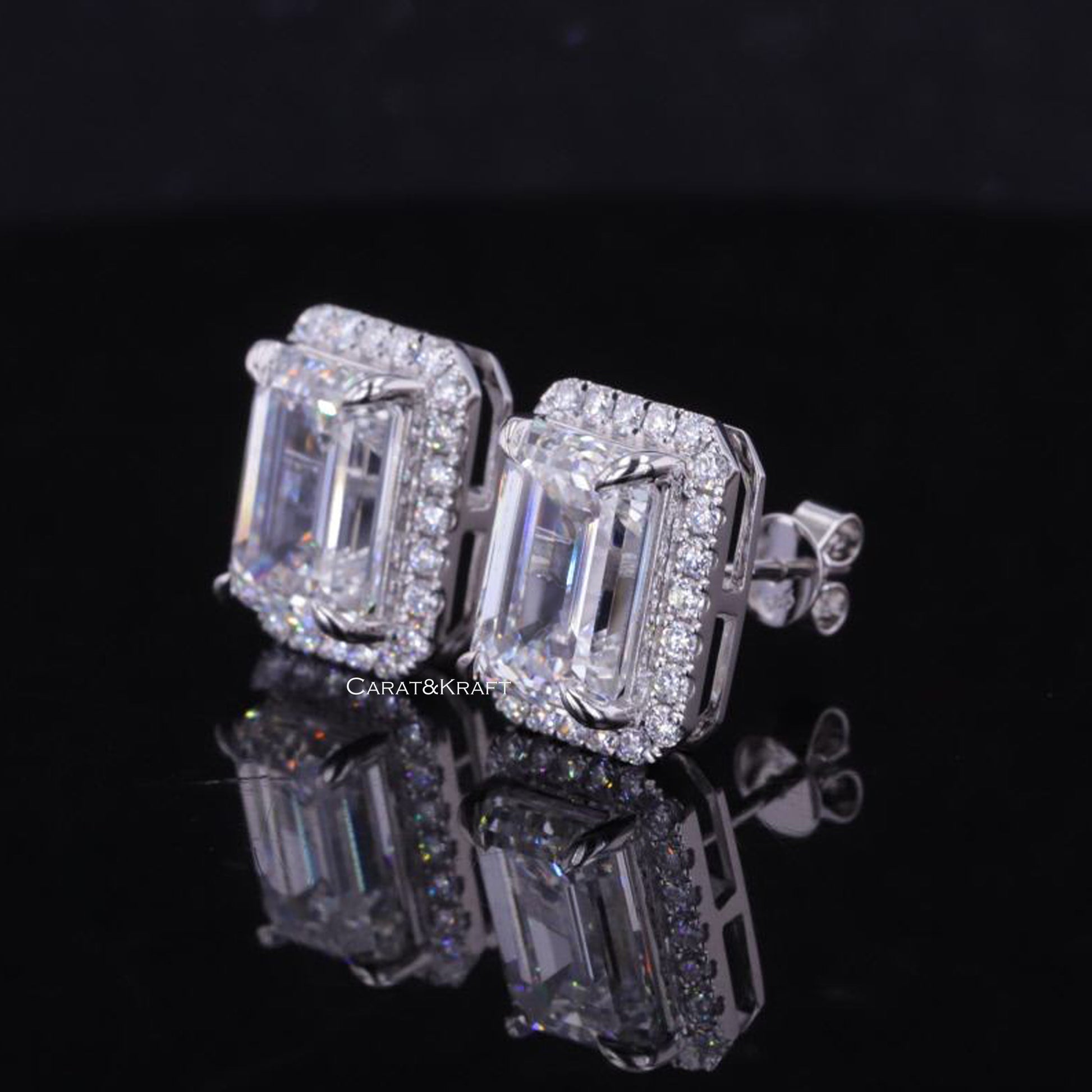 Emerald Halo Stud Earrings: 925 Sterling Silver