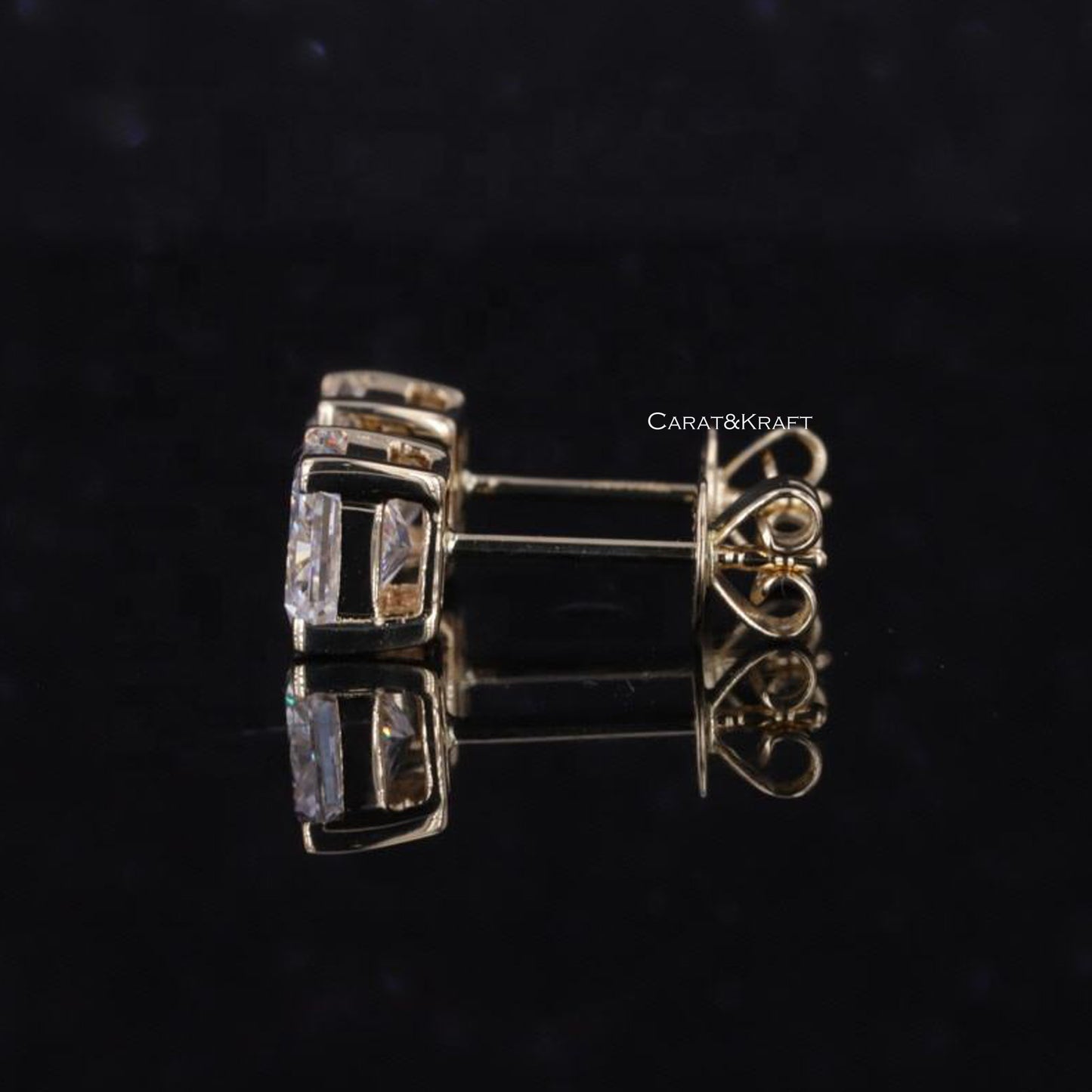 square prong princess cut lab grown diamond earrings