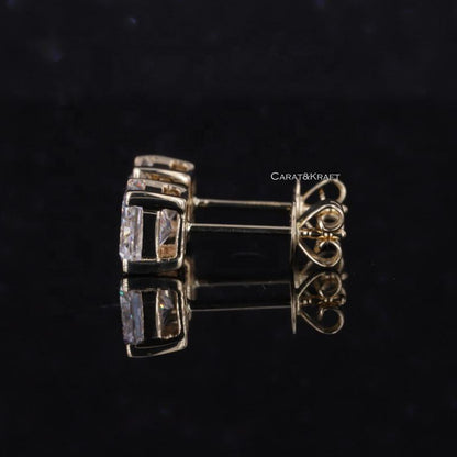 square prong radiant cut lab grown diamond earrings