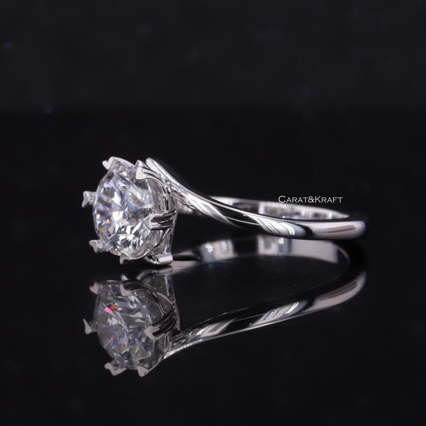 Twisted Bypass Round Cut Solitaire Diamond Ring