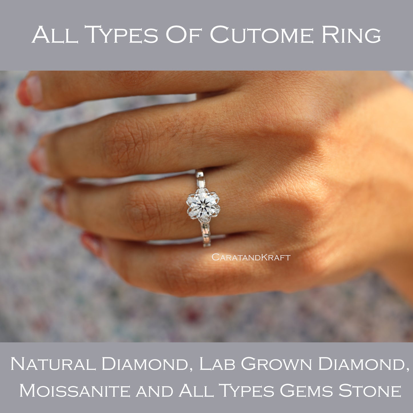 1.00 CT Round Cut Moissanite Engagement Ring, Antique Vintage Style Flower Halo Ring