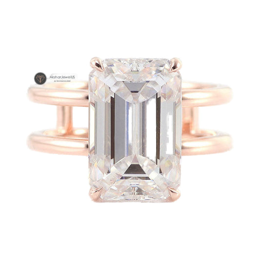 3.21CT Emerald Cut Hidden Halo Moissanite Engagement Ring from Carat and Kraft, on white