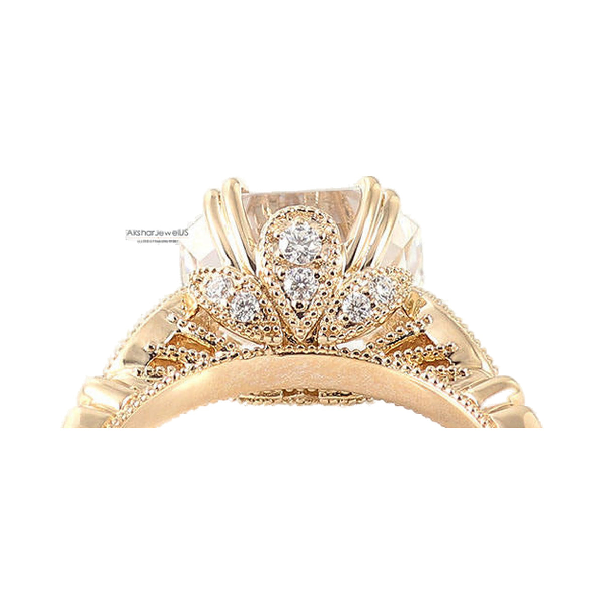 3.40CT Emerald Moissanite Hidden Halo Vintage Ring from Carat and Kraft, on white