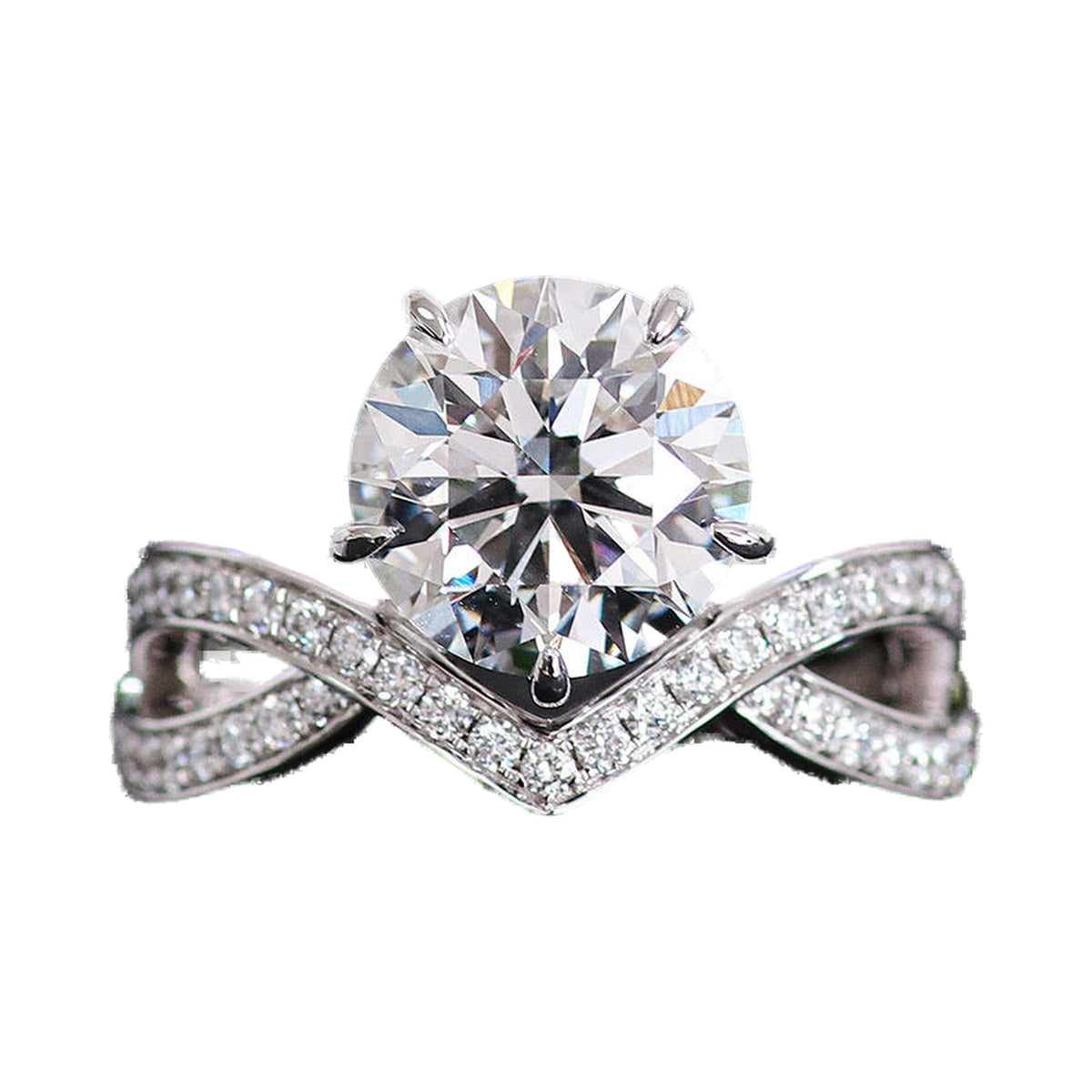 Round Cut Half Twist Crown Shape Engagement Ring from Carat and Kraft, on white