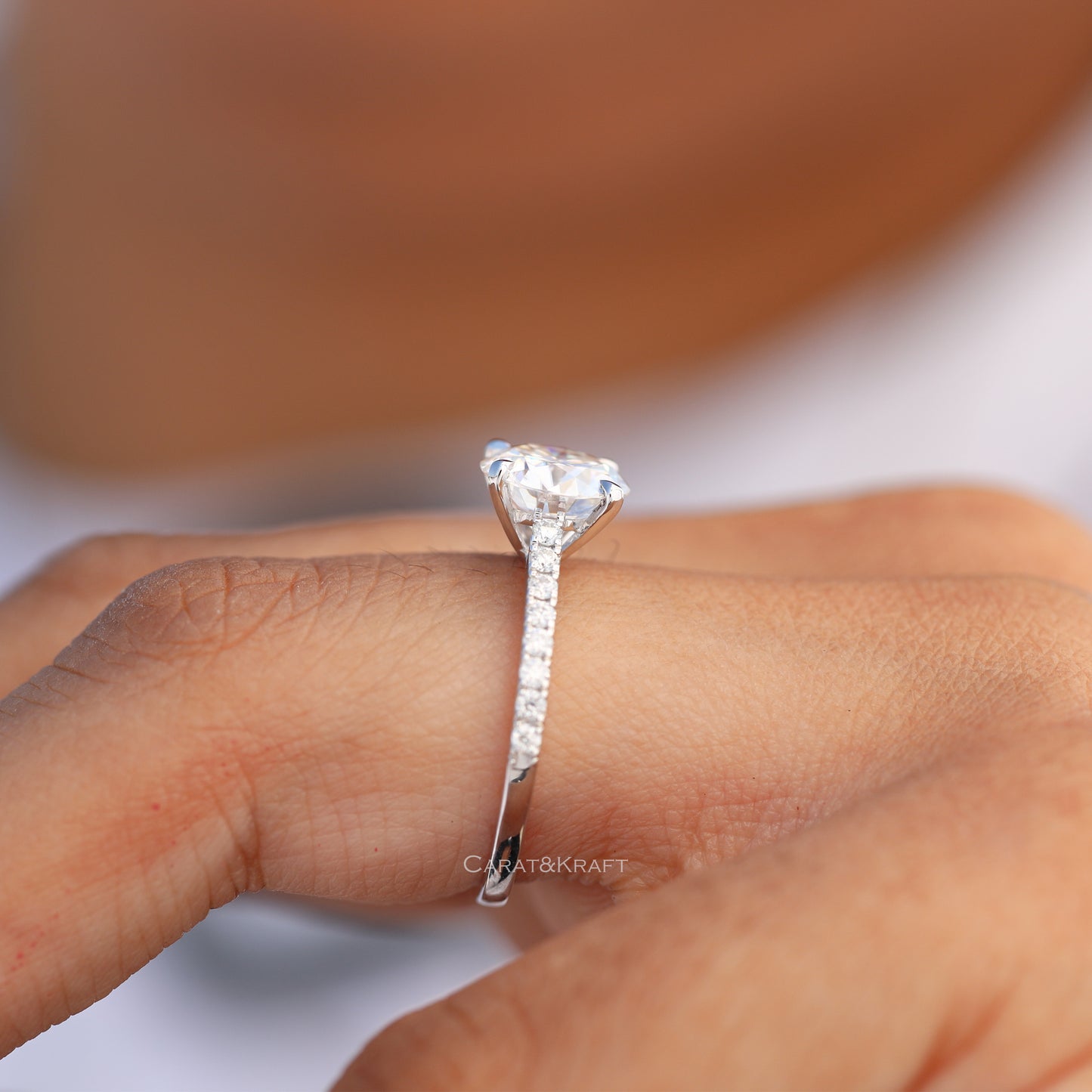 0.50 - 3.0 CT Round  Lab Created Diamond Pave Engagement Ring