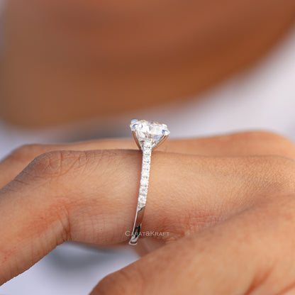 0.50 - 5.0 CT Round Lab Created Diamond Pave Engagement Ring, view 2
