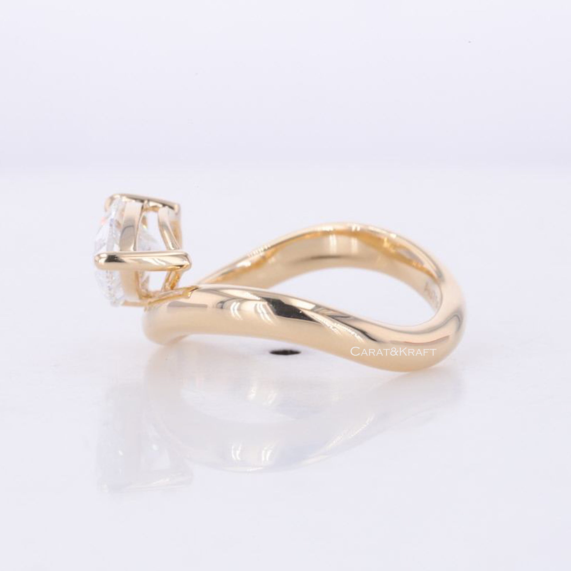 East West Pear Shaped Engagement Ring in 14k Yellow Gold IGI Certified Lab Grown Diamond ring