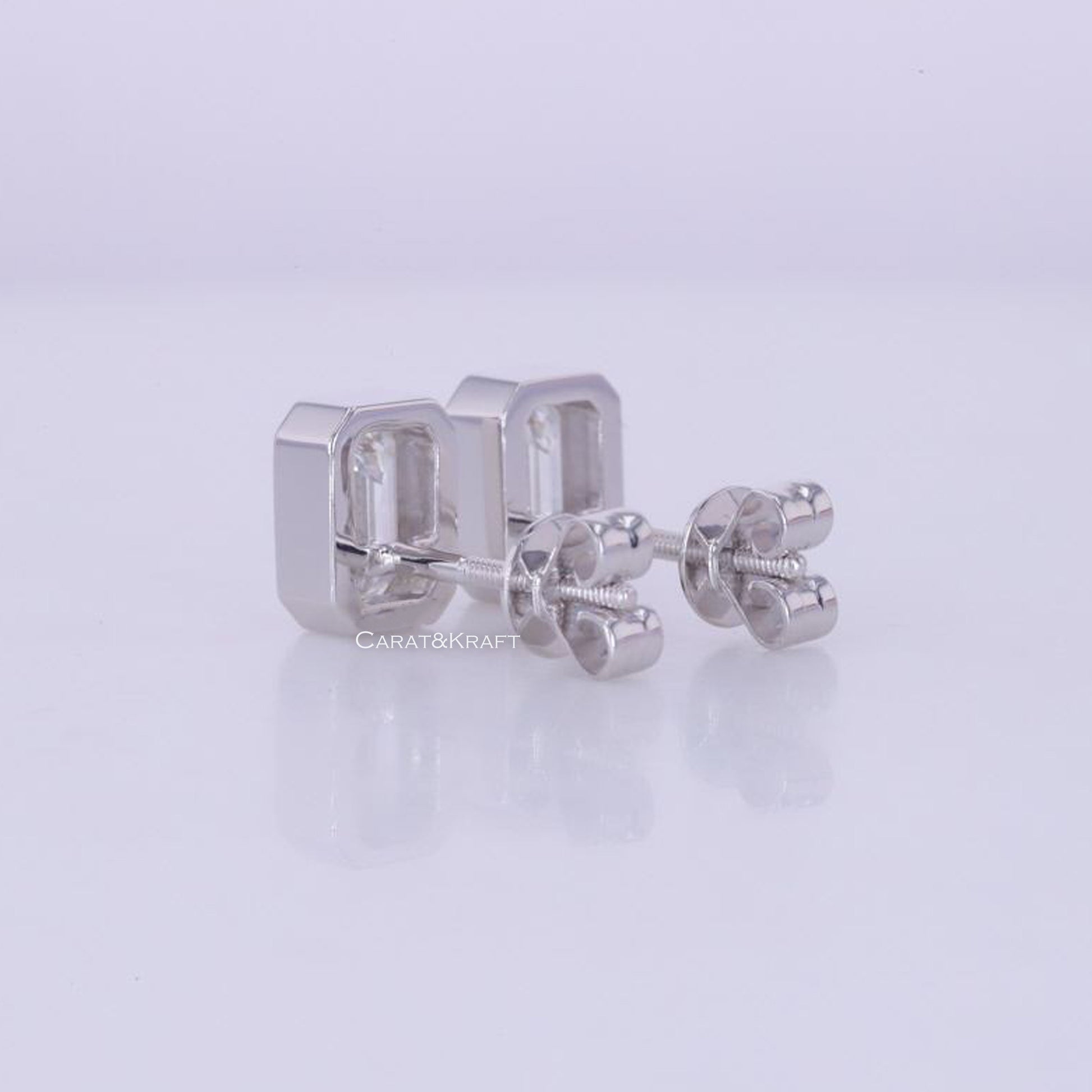 Minimalist Emerald Cut Moissanite Diamond Studs • Classic Solitaire Earrings • Everyday Wear bezel set Jewelry