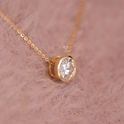 0.35 CT & 2.0CT Lab grown Diamond Round Bezel Pendant in 10k Yellow Gold, view 3