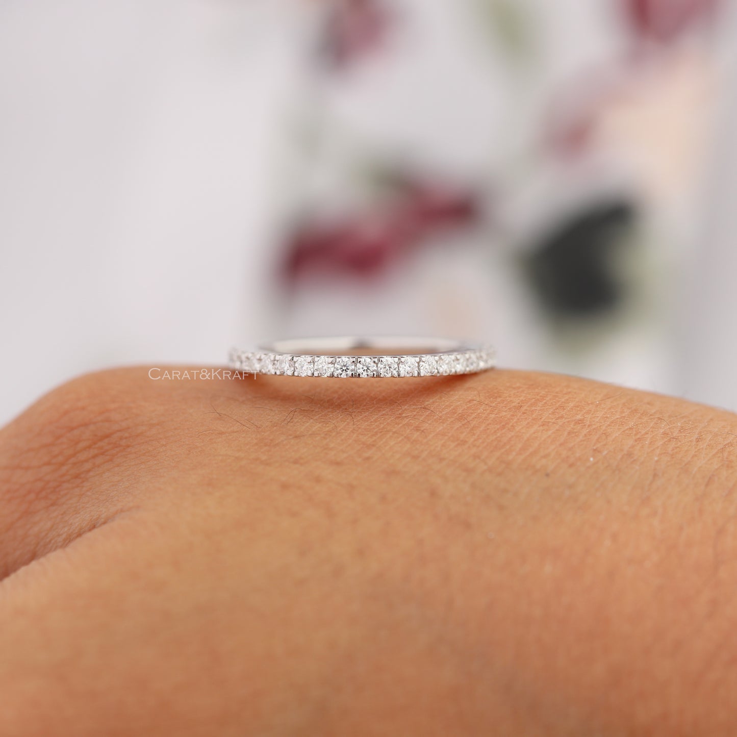 1.5mm Full Eternity Moissanite Wedding Band, Eternity Pave Wedding Ring