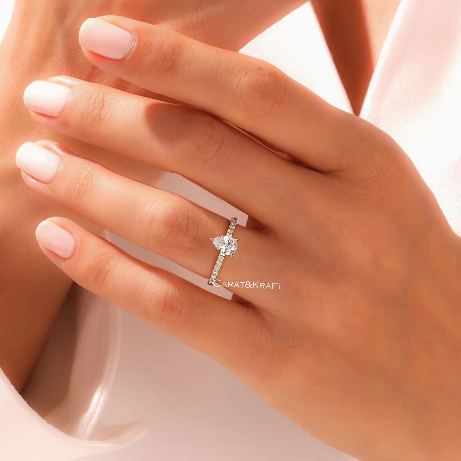 Pear Moissanite Wedding Ring/ Colorless Moissanite Engagement Ring