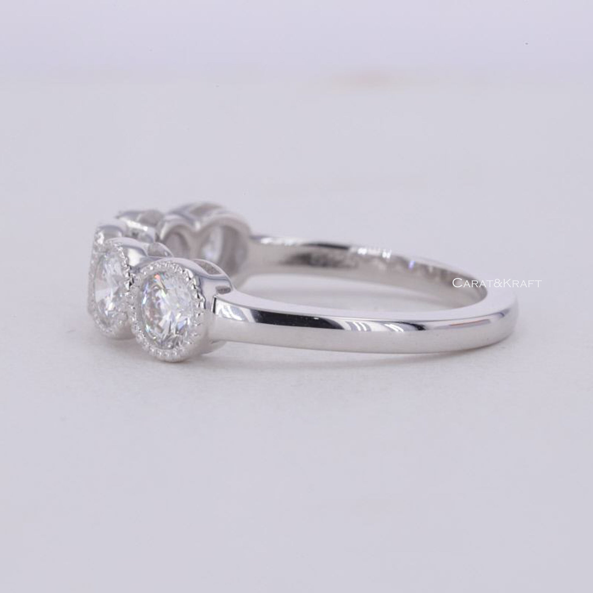 Round Bezel Set Moissanite Diamond Band, Milgrai Set Diamond Wedding Band, Comfort Fit Matching Band, Stackable Band, anniversary Gift 