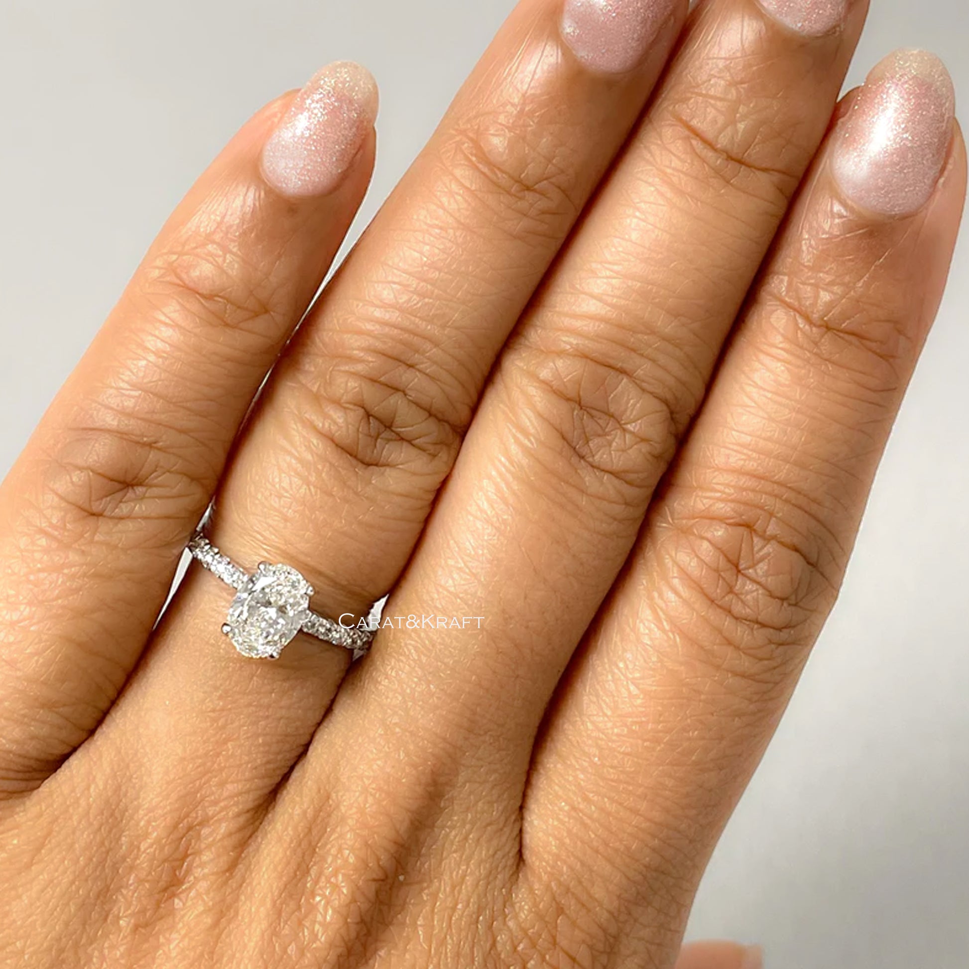 Oval Diamond Engagement Ring, Lab Grown Diamond Wedding Ring