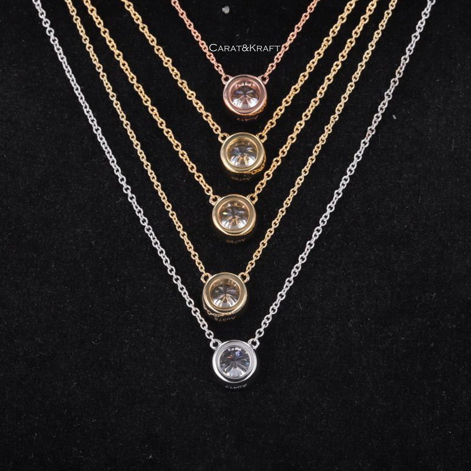 14K Solid Gold Solitaire Necklace. Pendant with Cable Chain. Perfect Gift