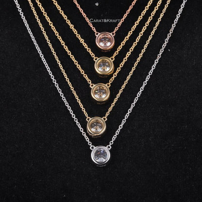 14K Solid Gold Solitaire Necklace. Pendant with Cable Chain. Perfect Gift