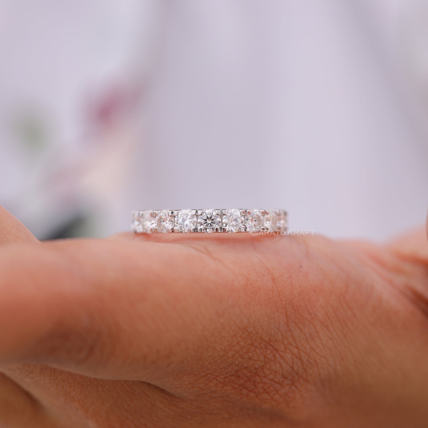 3mm Lab Grown Diamond Platinam Ring, 3/4 Eternity Diamond Platinum Band, Stackable Wedding Band