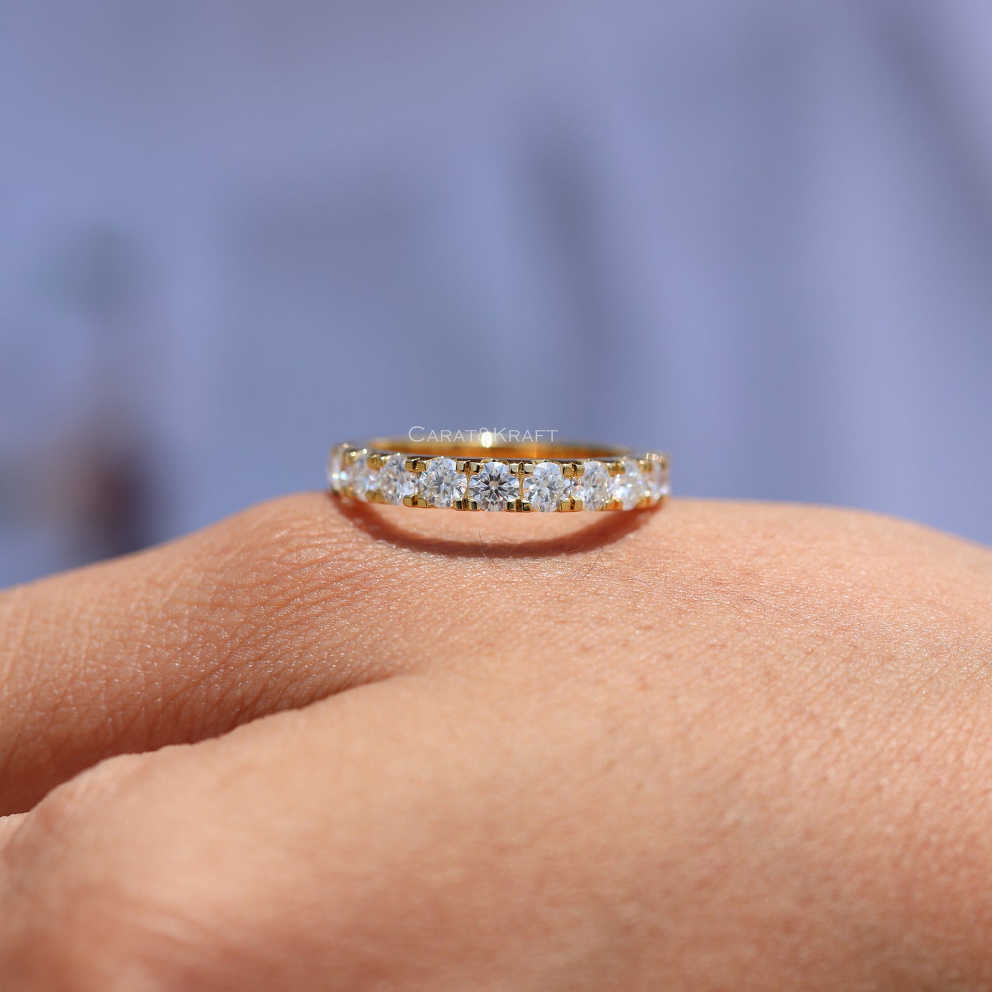 3mm Round Moissanite Minimalist Half Eternity Band