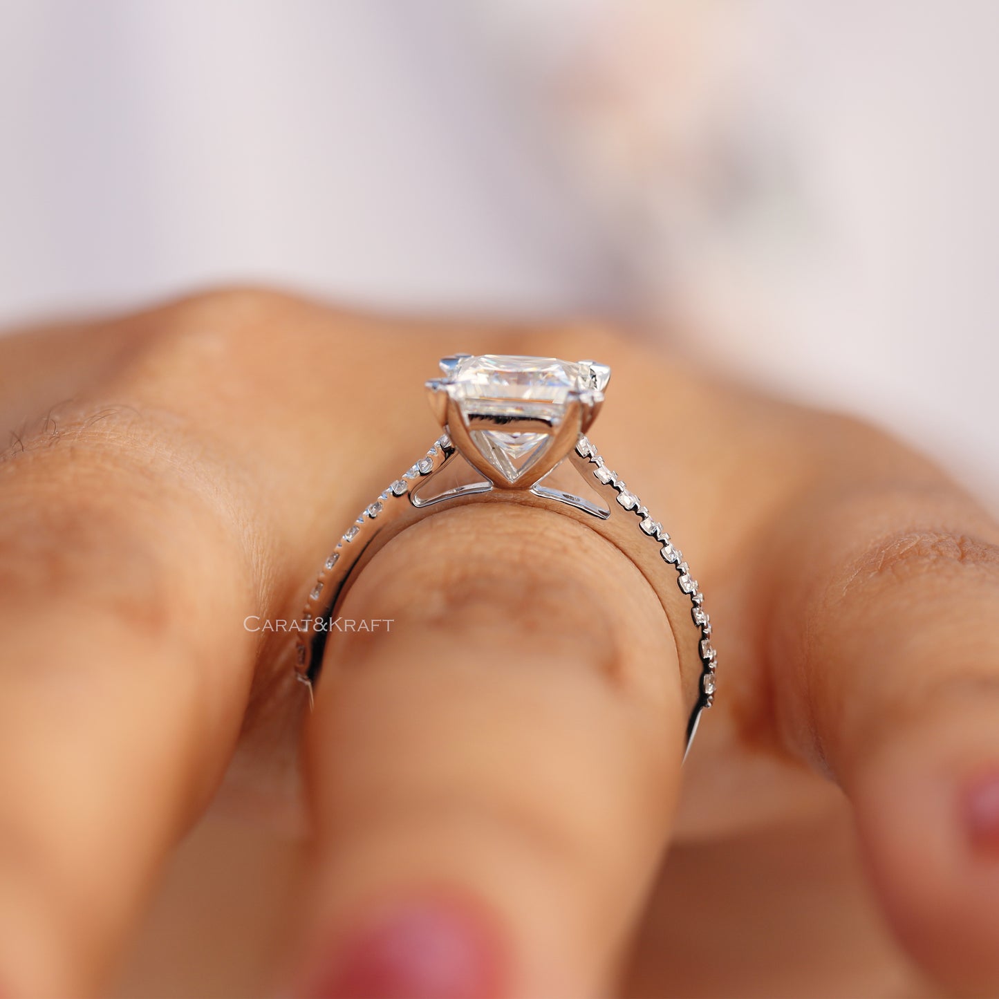 Princess Cut Colorless Moissanite Engagement Ring