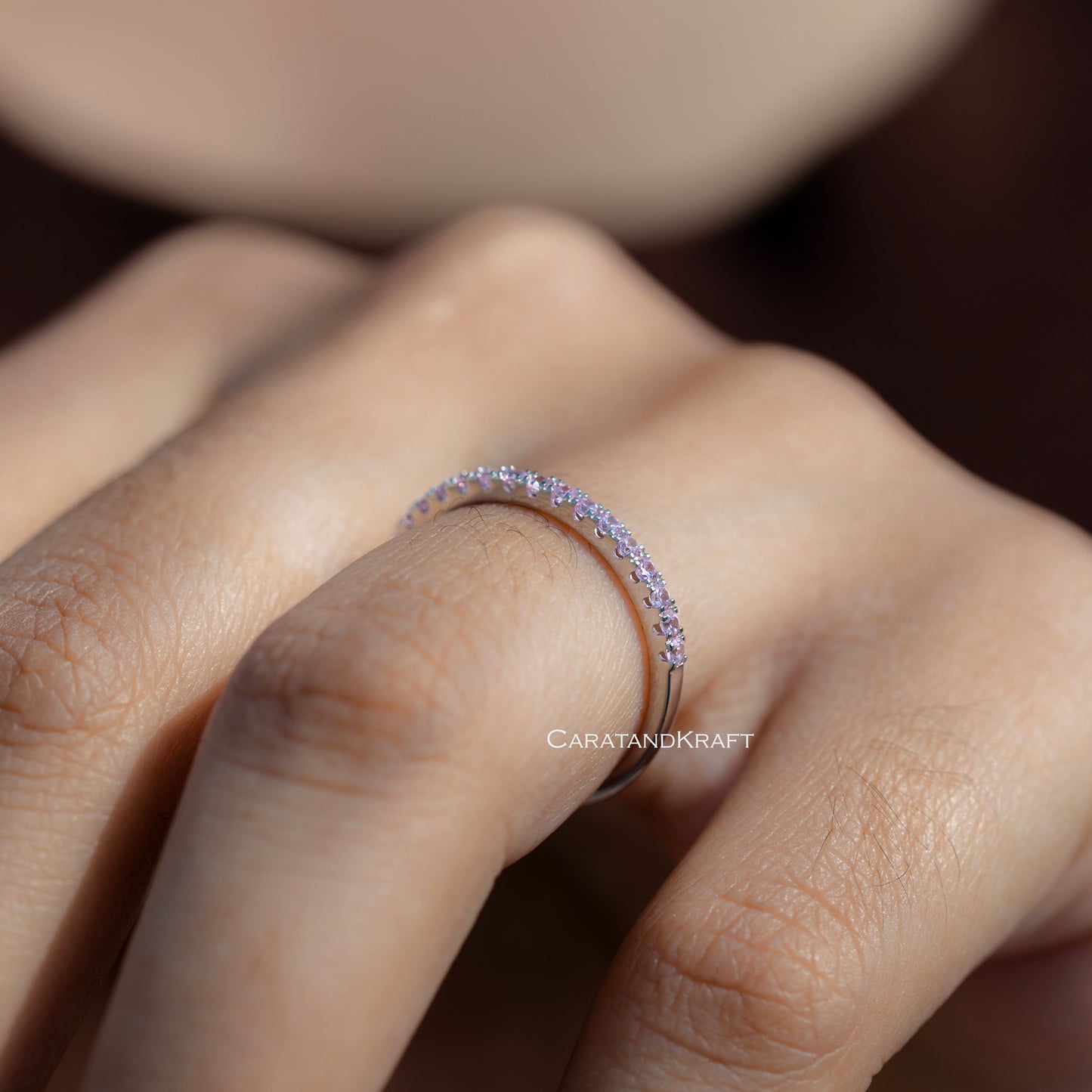 Pink Simulated Diamond Half Eternity Wedding Band