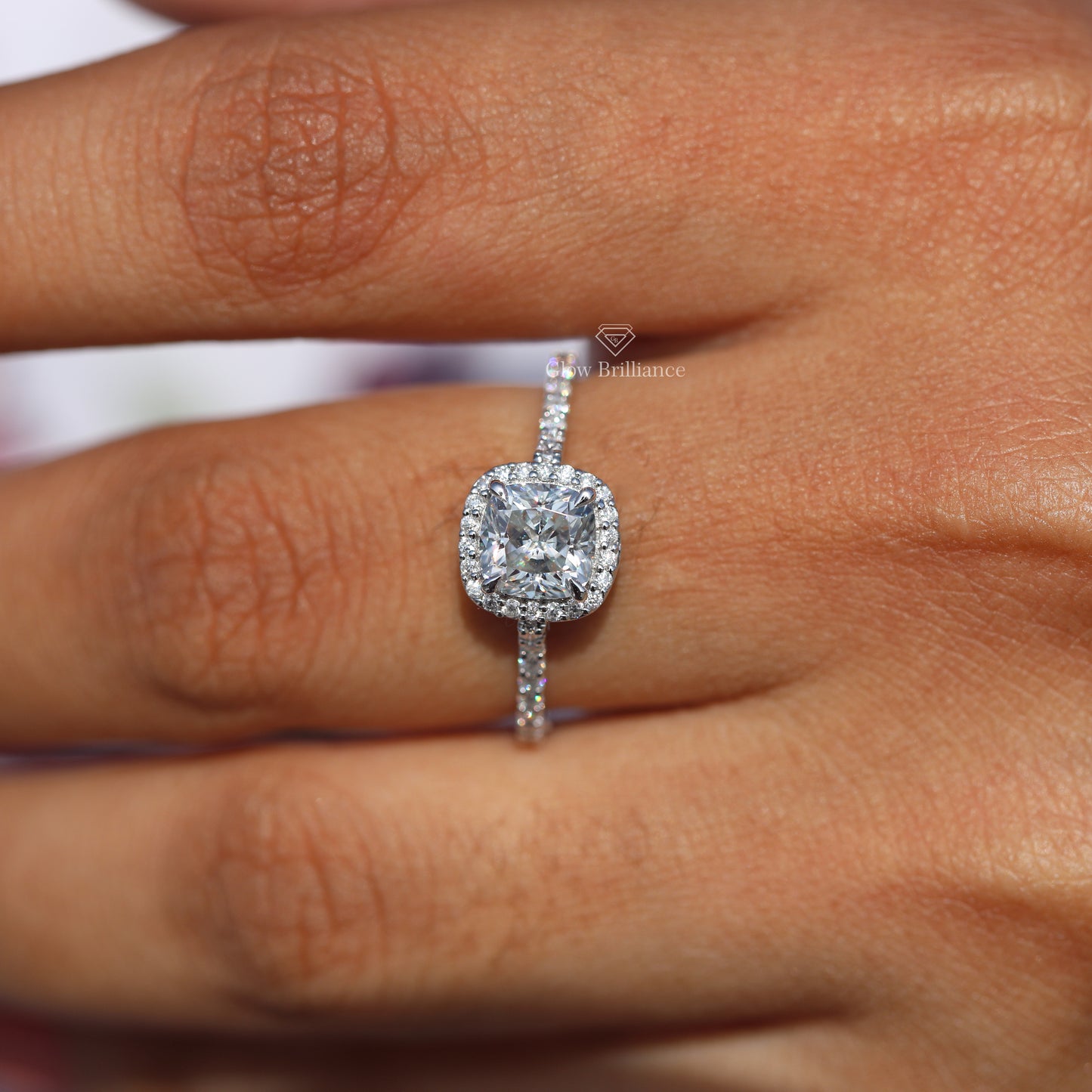 6mm Cushion Halo Moissanite Diamond Engagement Ring