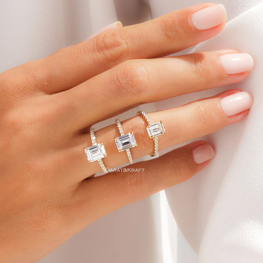 Radiant Cut Lab Grown Diamond Pave Engagement Ring, 4 Claw Prong Set Diamond Wedding Ring