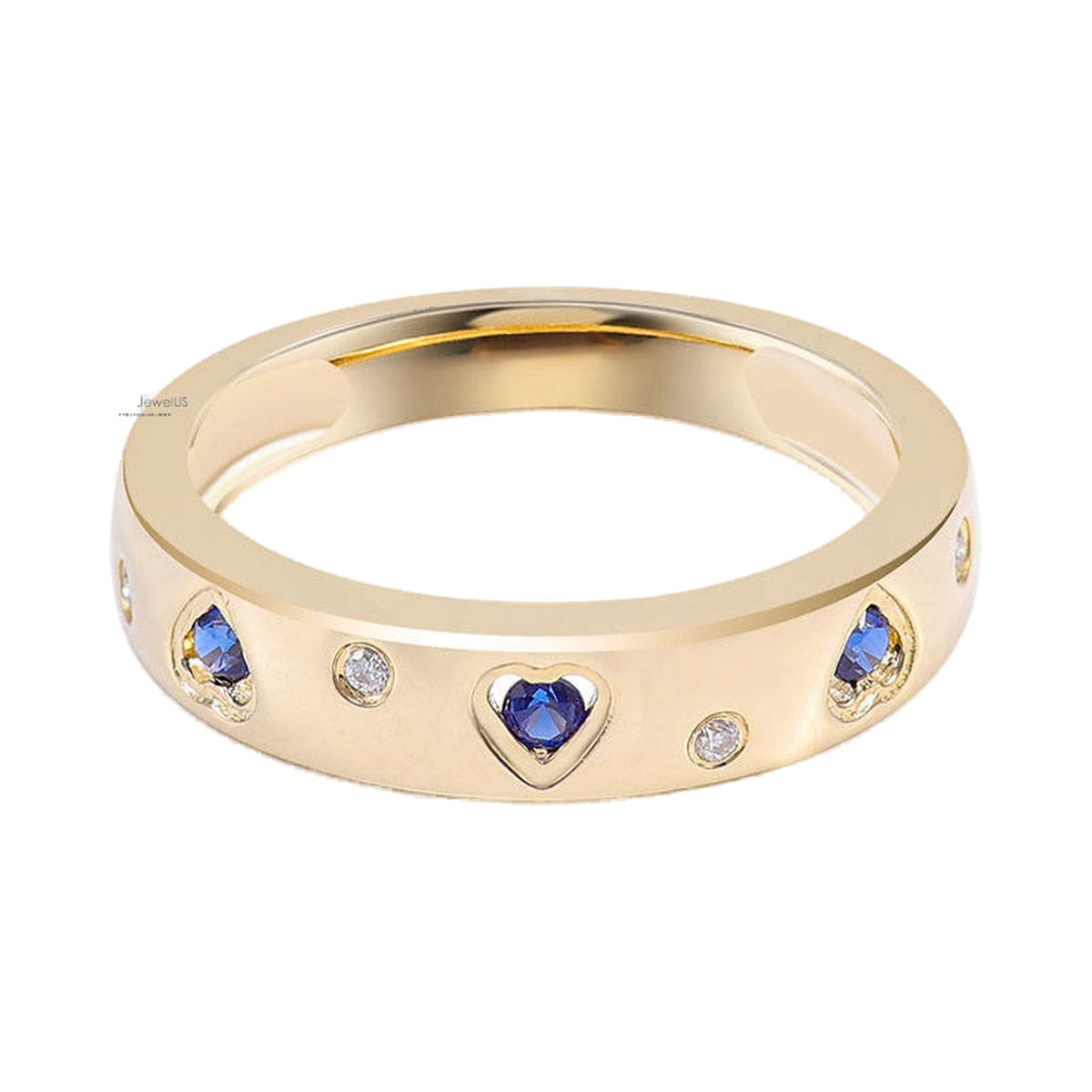 3mm Blue Round Cut Diamond Men's Band, Heart Shape Flush Set Band from Carat and Kraft, on white