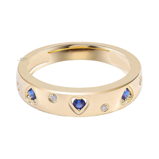 3mm Blue Round Cut Diamond Men's Band, Heart Shape Flush Set Band from Carat and Kraft, on white