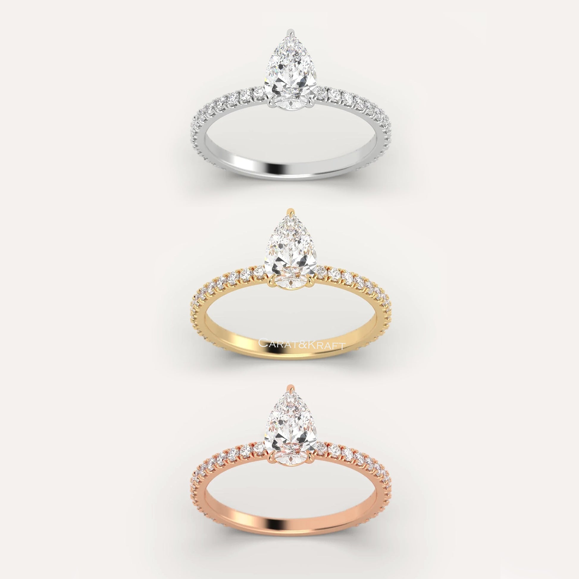 Side Round cut Diamonds, 14k White Gold