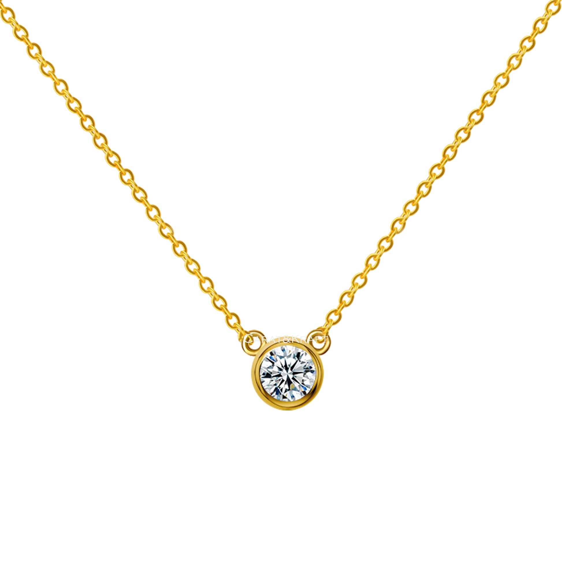 0.5ct Lab Grown Diamond Bezel Necklace: 14k Solid Gold Solitaire