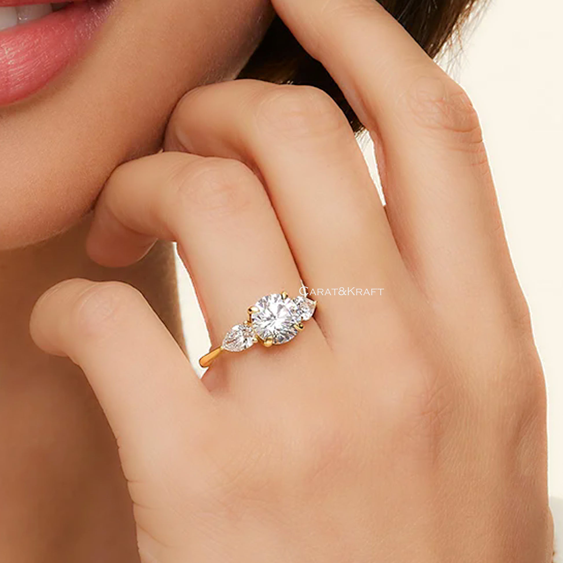 Round Three Stone Engagement Ring
