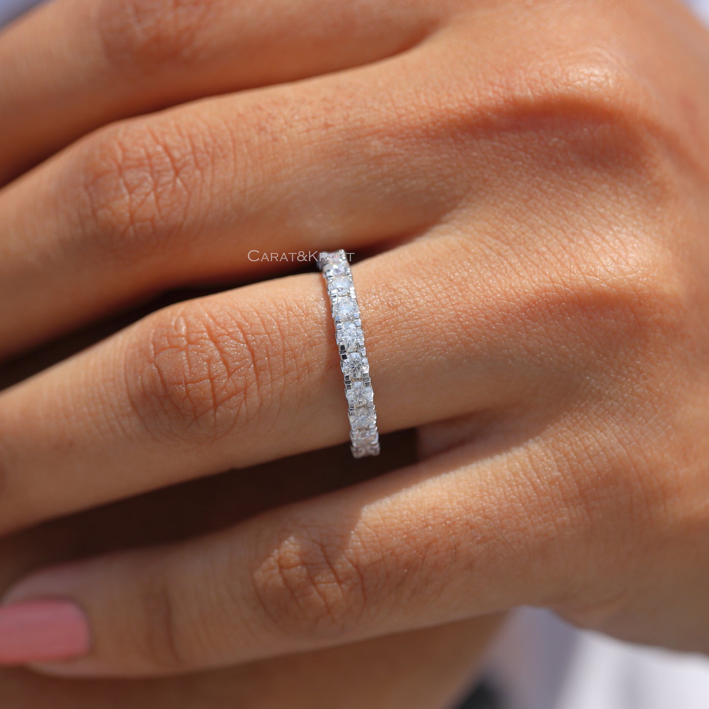 3mm Lab Grown Diamond Platinam Ring, 3/4 Eternity Diamond Platinum Band, Stackable Wedding Band