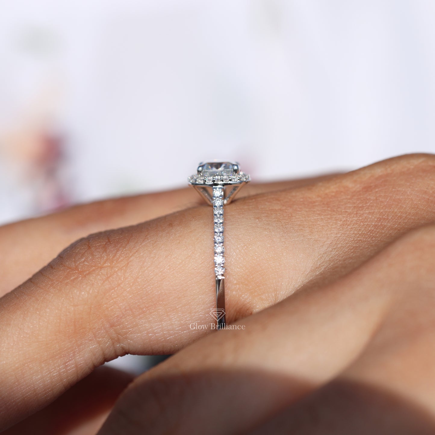 6mm Cushion Halo Moissanite Diamond Engagement Ring