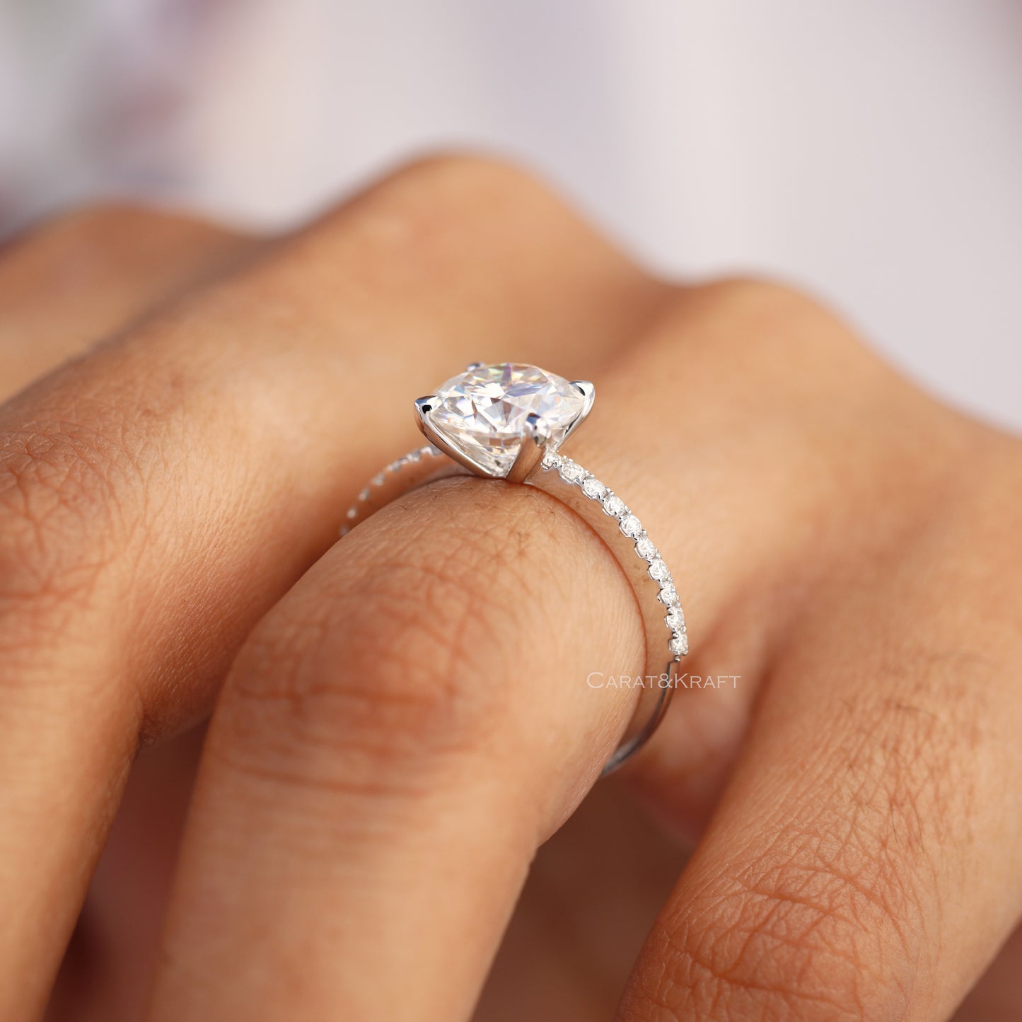 Round Moissanite Pave Engagement Ring