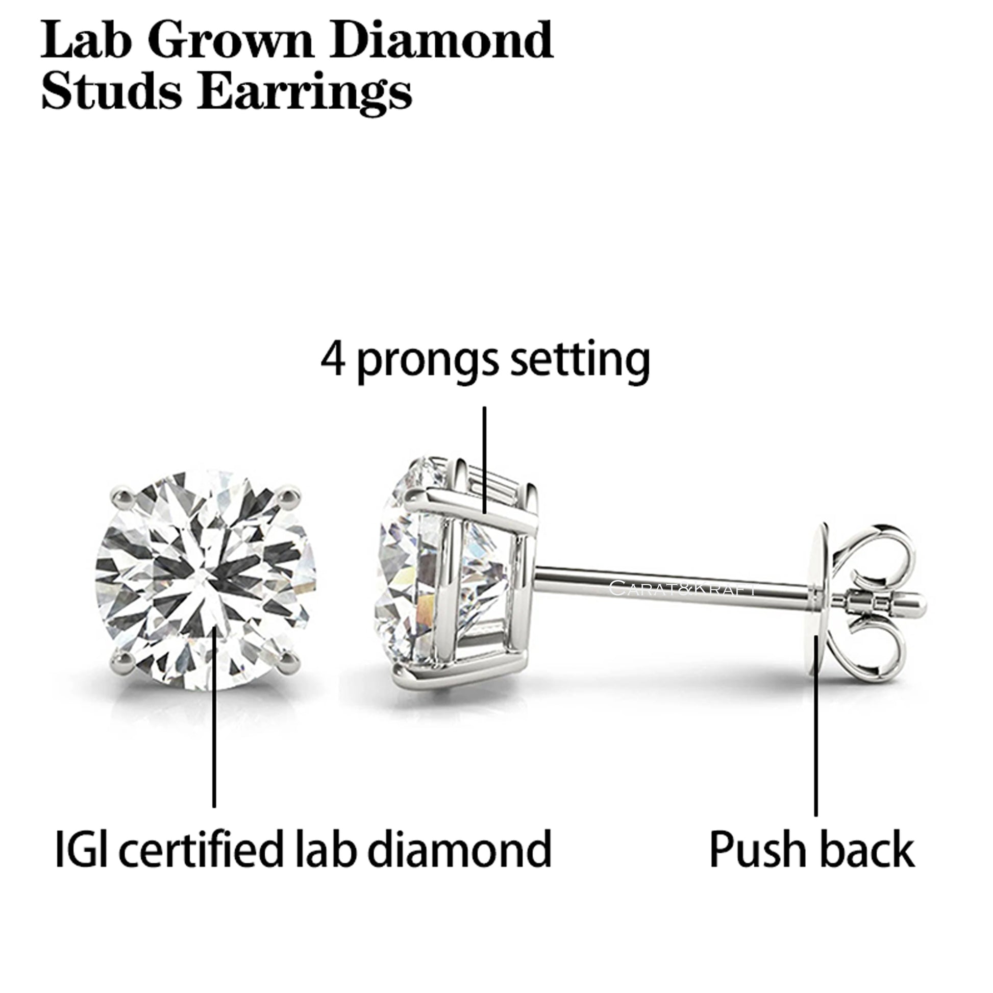 IGI certified lab grown diamond stud earrings