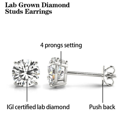 IGI certified lab grown diamond stud earrings