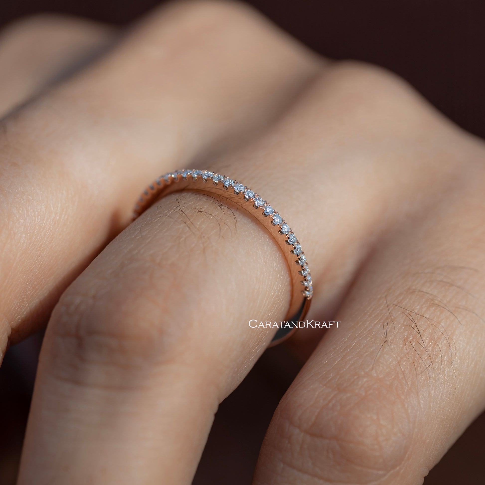 14k Rose Gold 1.1mm Micro Pave Moissanite Half Eternity Wedding Band