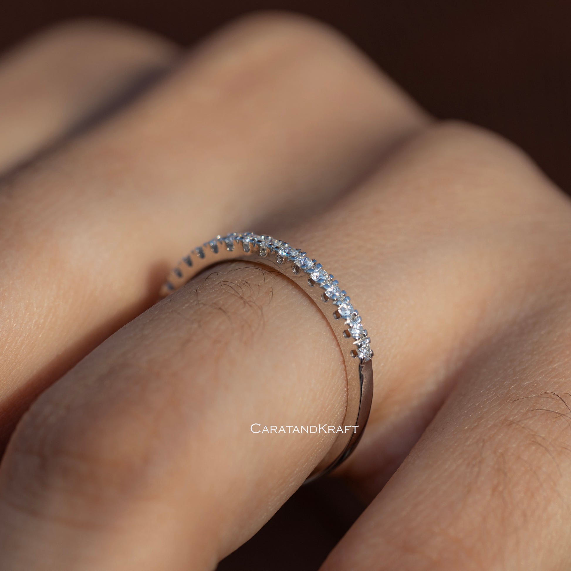 1.5mm Colorless Moissanite Half Eternity Pave Wedding Ring