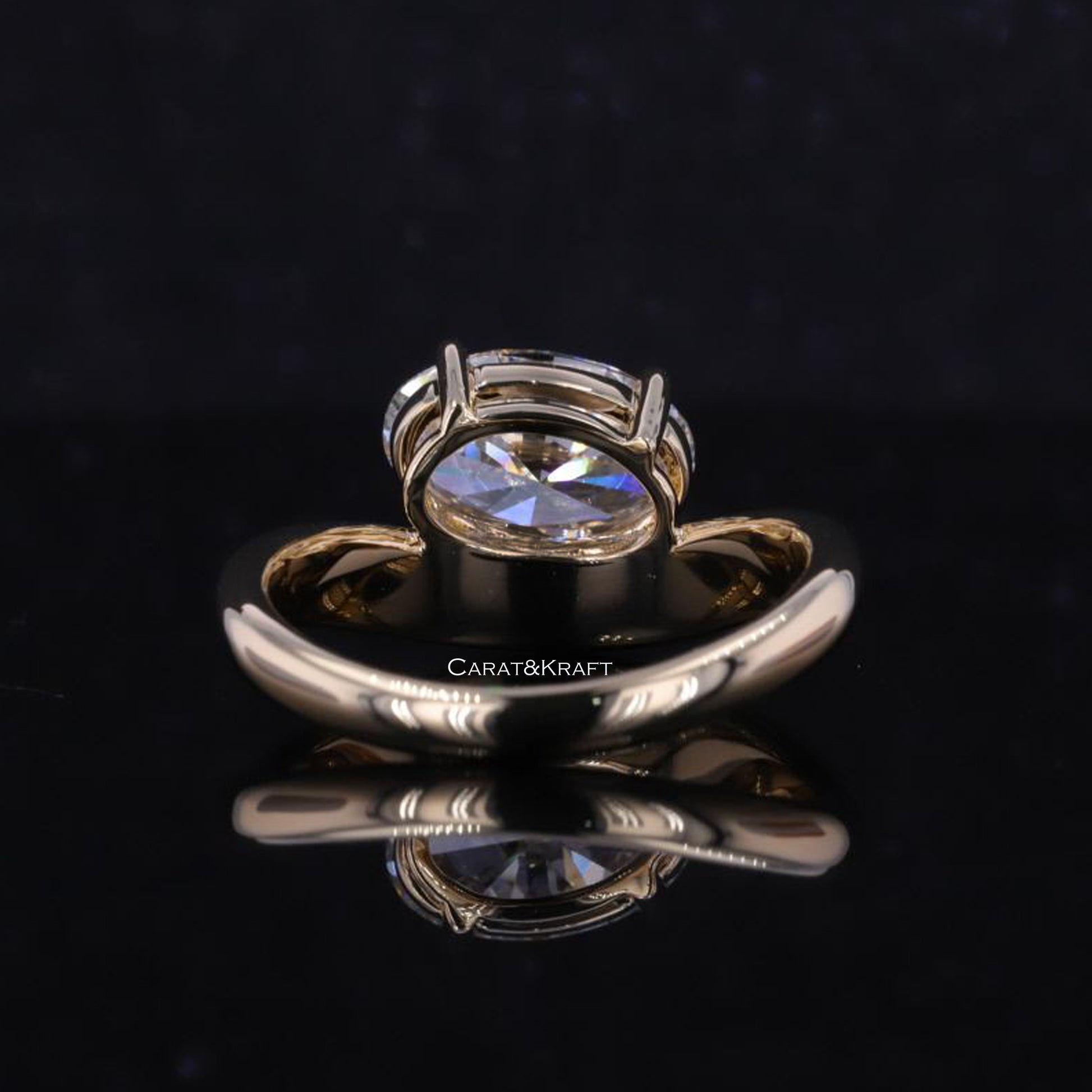 oval lab grown diamond engagement ring, esast west solitaire ring