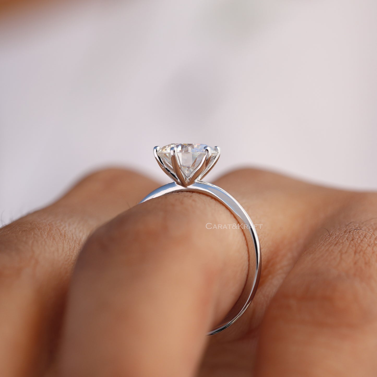 Round Cut Moissanite Solitaire Engagement Ring