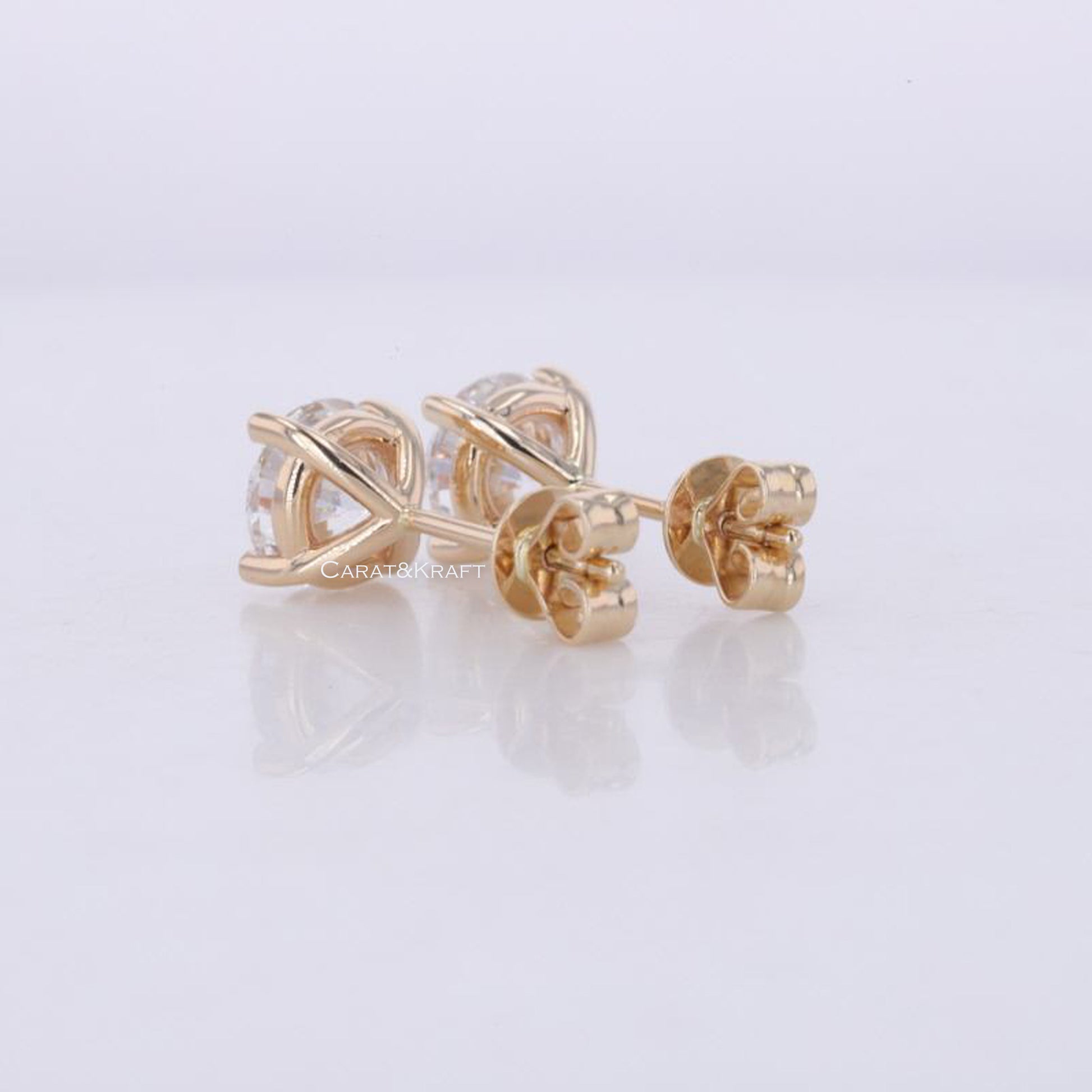 Moissanite Stud Earrings • 4 Prong Martini Solitaire Stud Earrings • Certified Moissanite • Round Cut Studs