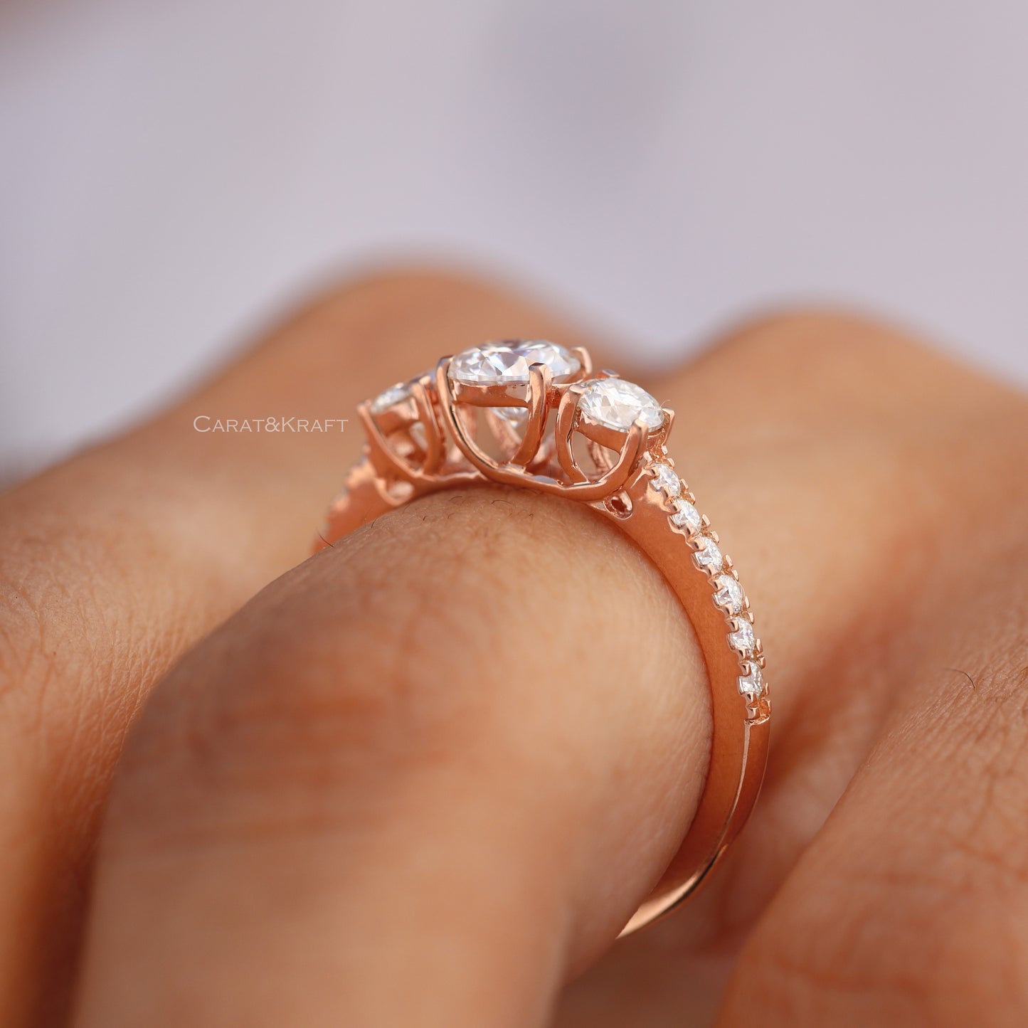 Three Stone Round Cut Lab Grown Diamond Engagement Ring