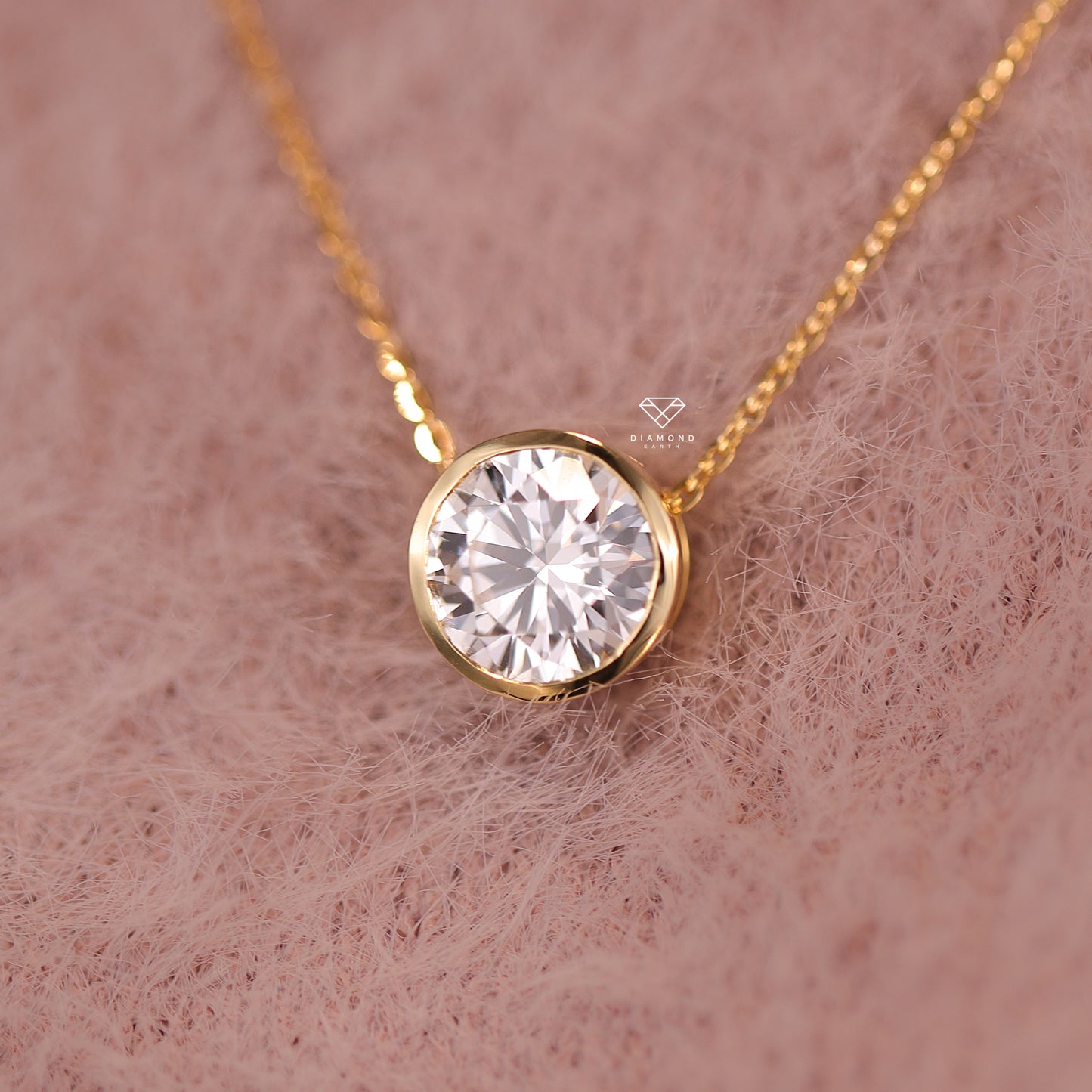 0.35 CT & 2.0CT Lab grown Diamond Round Bezel Pendant in 10k Yellow Gold