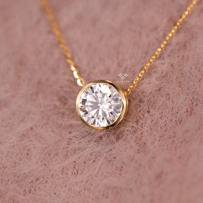 0.35 CT & 2.0CT Lab grown Diamond Round Bezel Pendant in 10k Yellow Gold, view 5