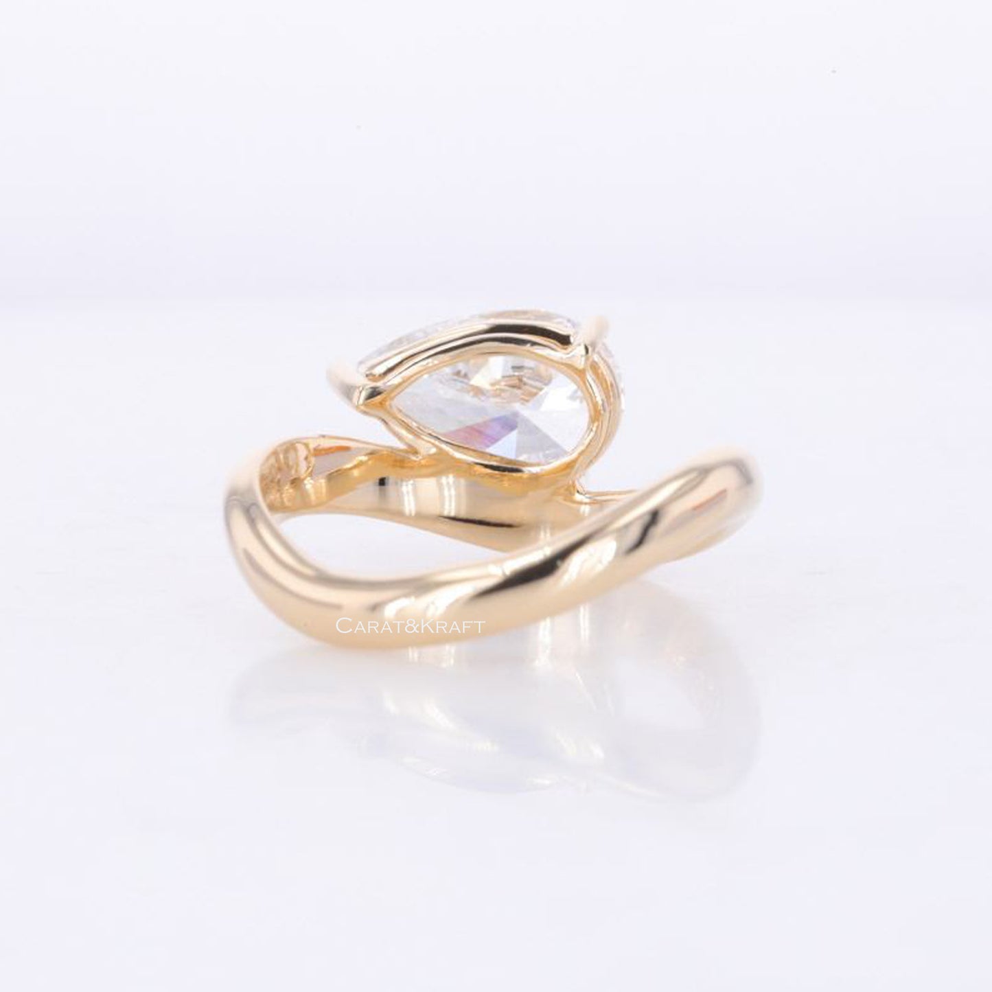 East-West Pear Lab Grown Diamond Solitaire Ring: 0.5 - 5.0 CT, White Gold