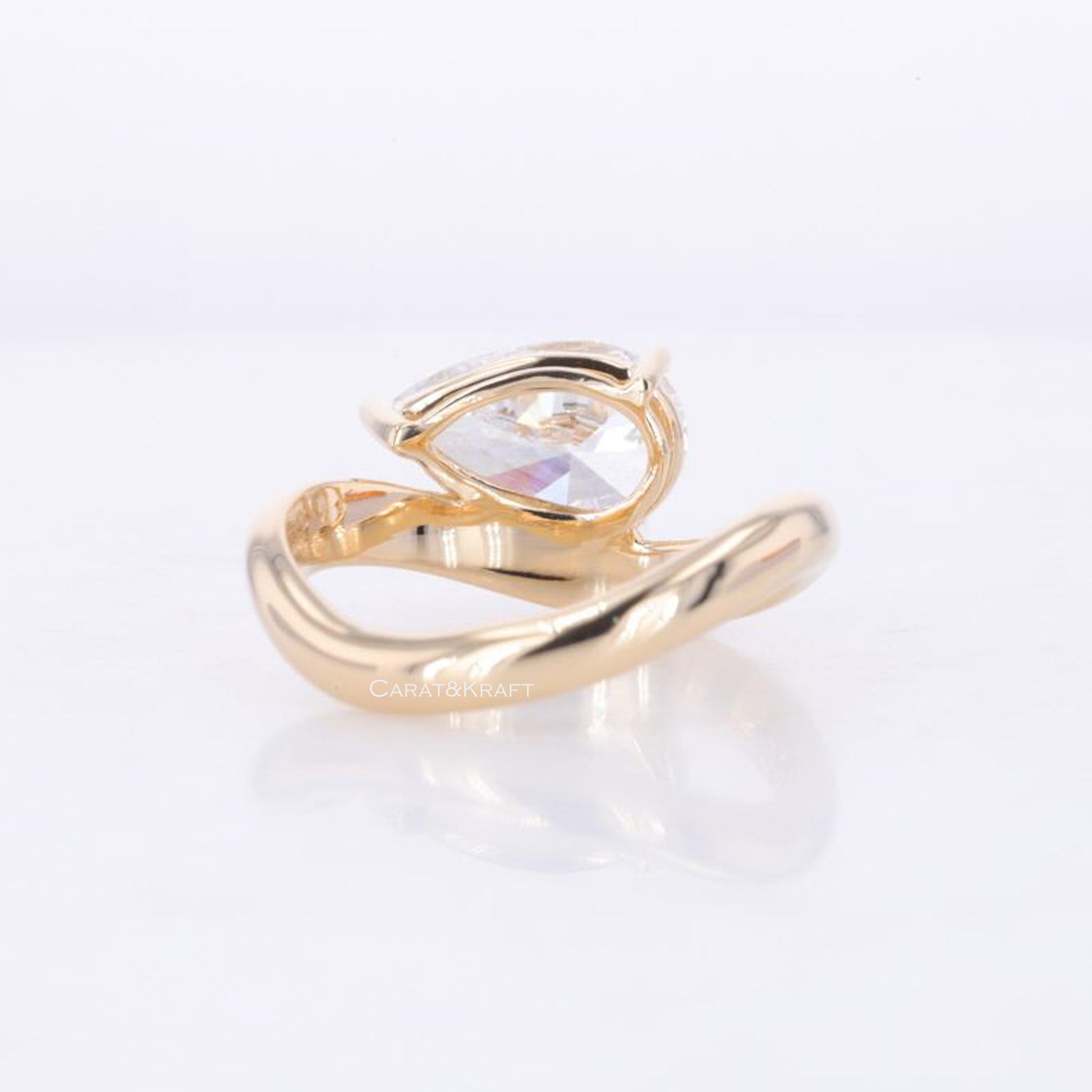 East-West Pear Lab Grown Diamond Solitaire Ring: 0.5 - 5.0 CT, White Gold