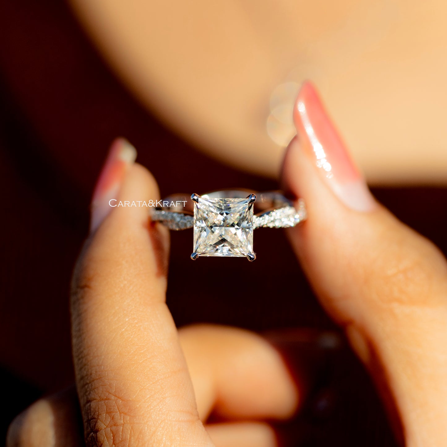 Princess Cut Lab Grown Diamond Twisted Pave Set Infinity Ring